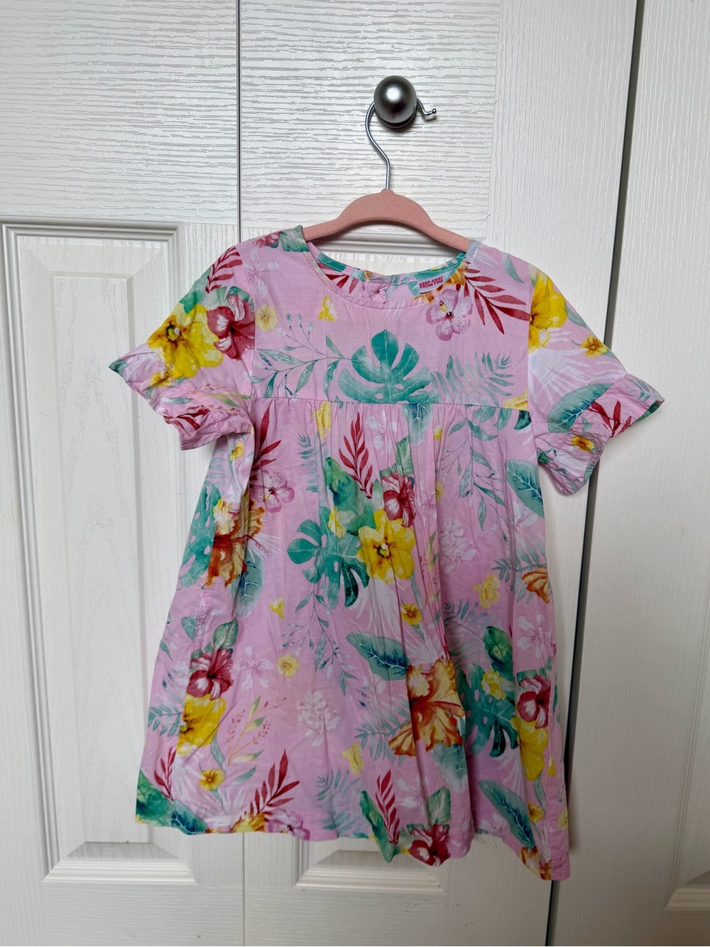 Zara Pink Tropical Floral Ruffle-Sleeve Dress